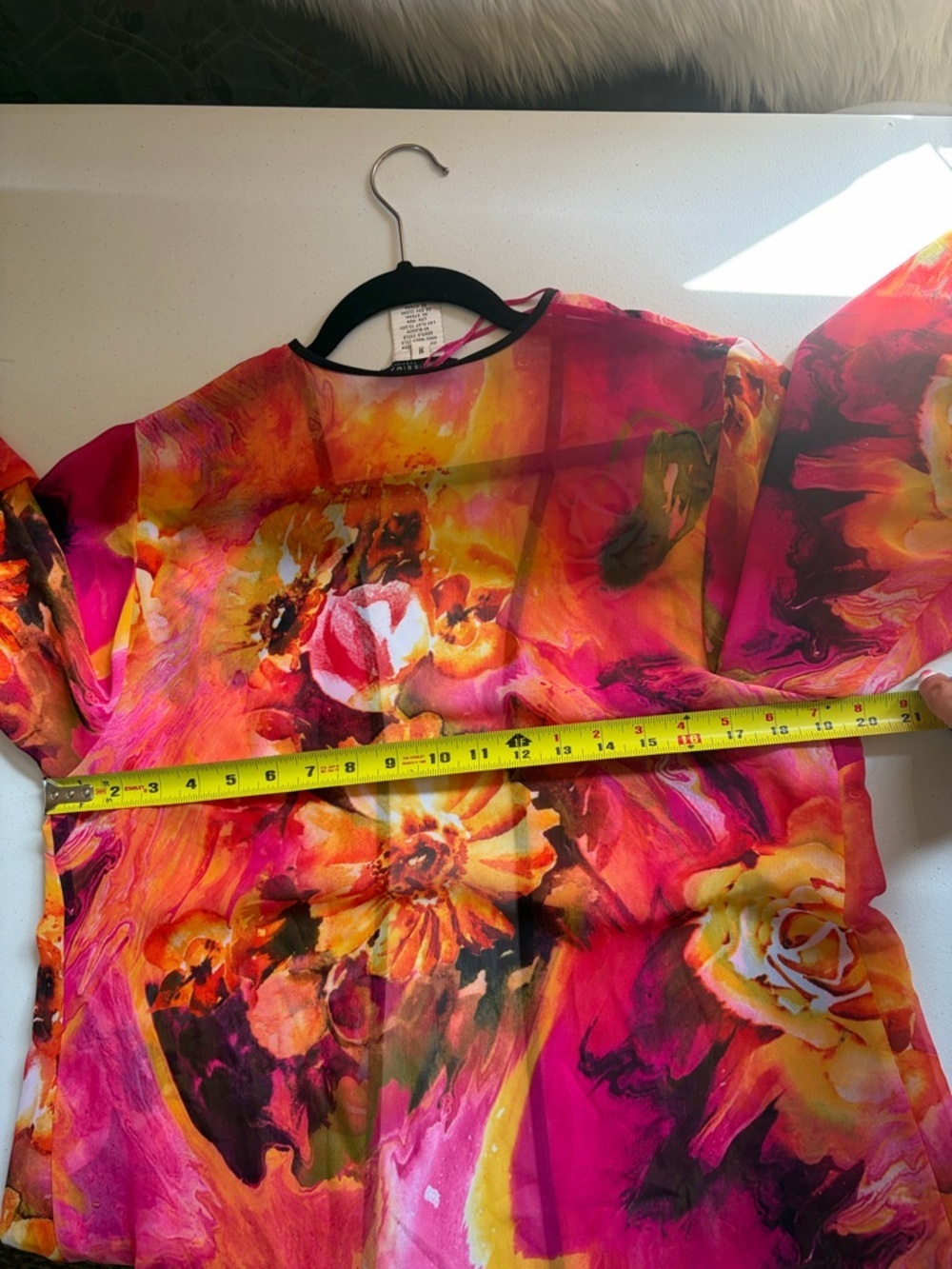 Floral Sheer Kimono Cover Up Bolero Size Medium Boho Open Front Top Pink Orange - Picture 6 of 6